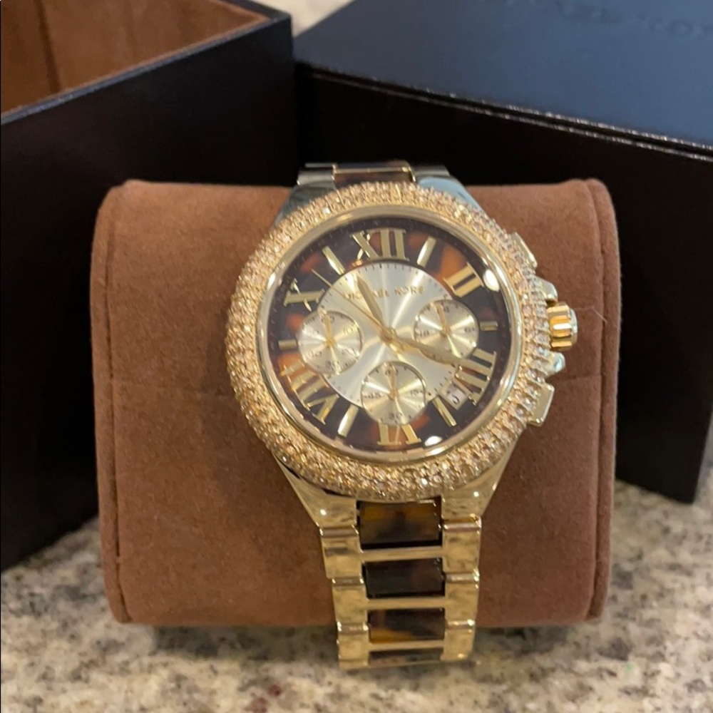 Michael Kors Womens gold and tortoise shell watch
